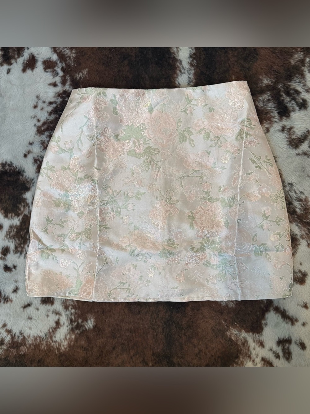 Floral Jacquard Mini Skirt in Soft Pink and Sage